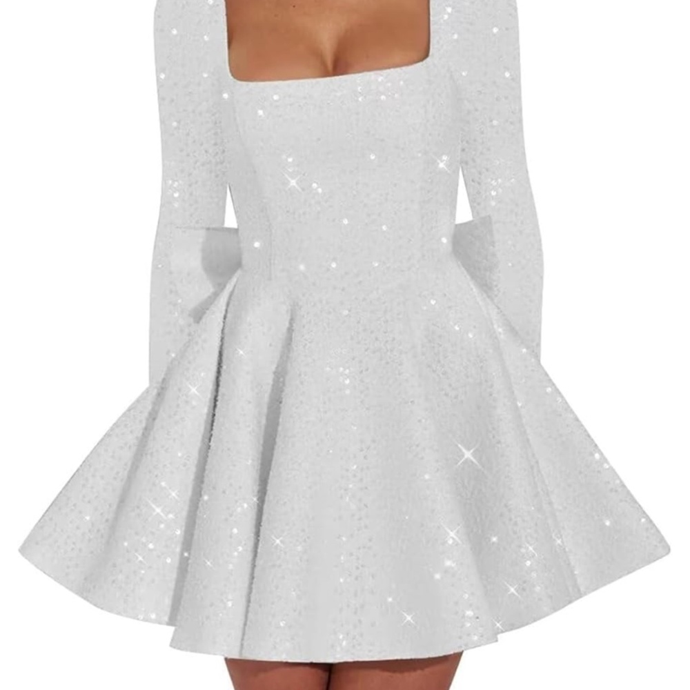 NWT White longsleeve sparkle mini dress